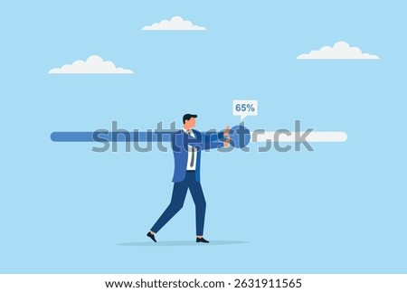 Vector Illustration of a Businessman Actively Working to Complete a Progress Bar, Representing Dedication, Persistence, and the Drive to Achieve Professional Milestones	