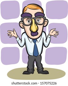 Vector illustration of Businessman apologizing wearing a mask. Easy-edit layered vector EPS10 file scalable to any size without quality loss. High resolution raster JPG file is included.