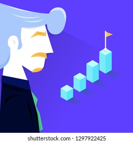Vector illustration - businessman Bar chart, diagram, investment in modern technology, money management accounting. successful