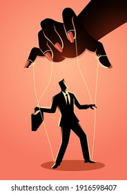 Vector illustration of a businessman being control by a woman puppeteer