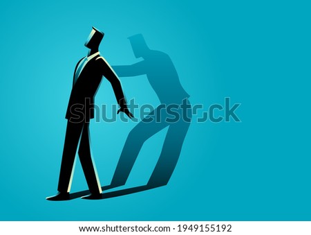 Vector illustration of a businessman being pushed by his own shadow, self motivation concept