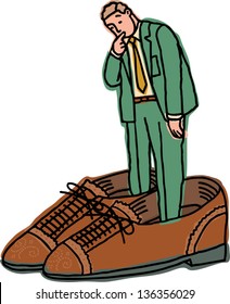 Vector illustration of a businessman in too big shoes