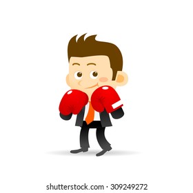 Vector illustration of businessman with boxing gloves. 