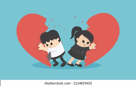 Vector illustration businessman break up relationship broken heart couple man woman fight