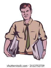 Ilustración vectorial de un empresario traer un documento.