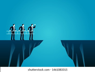 vector illustration of businessman bring ladder to cross the cliff. describe teamwork. business concept illustration