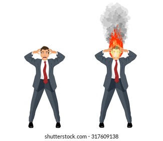 Vector illustration of a businessman with burning head