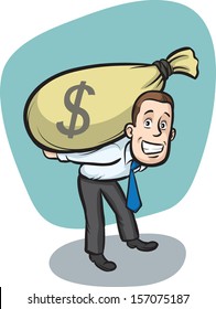 Vector illustration Businessman carrying big moneybag  Easy  edit layered vector EPS10 file scalable to any size without quality loss  High resolution raster JPG file is included 