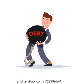 Vector illustration of a businessman carrying a heavy burden of debt. Concept financial slavery cartoon style