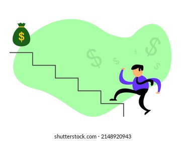 Vector illustration of businessman cartoon character graphics trying to earn money. Commonly used for all content about "money and business"