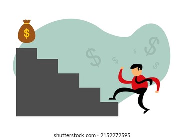 Vector illustration of businessman cartoon character graphics trying to earn money. Commonly used for all content about "money and business"