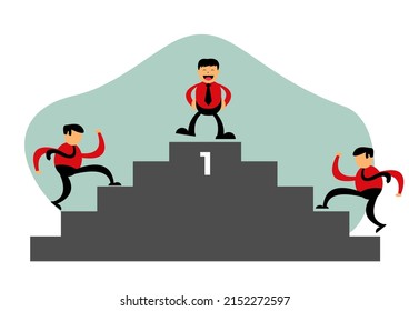 Vector illustration of businessman cartoon character graphics competing to be number one.  Commonly used for all content about "money and business"