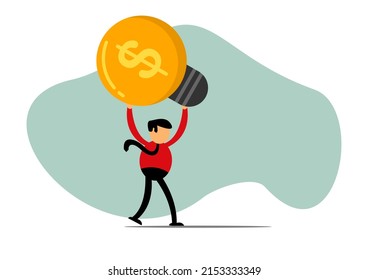 Vector illustration of businessman cartoon character raising an idea, Commonly used for all content about "money and business"