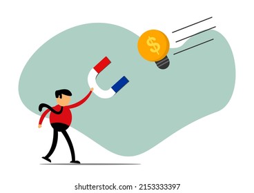 Vector illustration of businessman cartoon character attracting profitable idea, Commonly used for all content about "money and business"