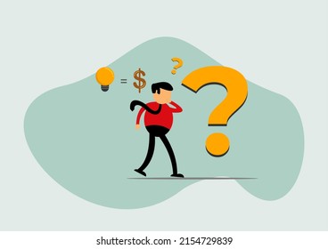 Vector illustration of a businessman cartoon character thinking of a crazy idea, Commonly used for all content about "money and business"
