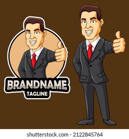 Vector Illustration of businessman cartoon giving thumbs up