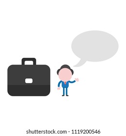 Vector illustration businessman character with blank speech bubble and briefcase.