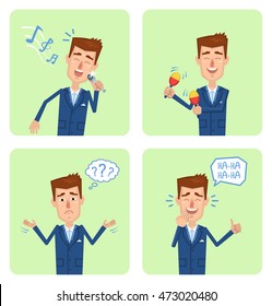 Vector illustration of a businessman character in different situations