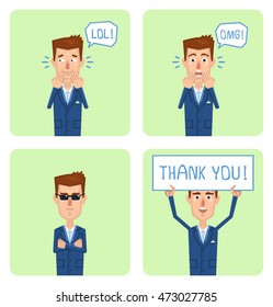 Vector illustration of a businessman character in different situations