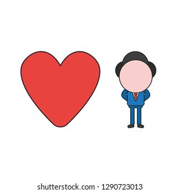 Vector illustration businessman character with heart icon. Color and black outlines.