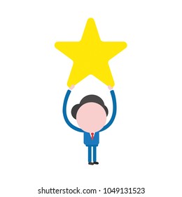 Vector illustration of businessman character holding up yellow star icon.