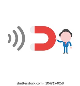 Vector illustration of businessman character holding red magnet and attracting.