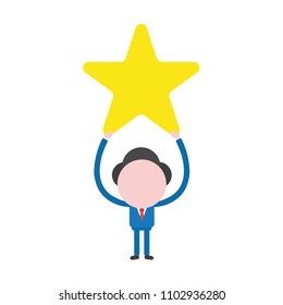 Vector illustration businessman character holding up yellow star.