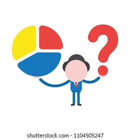 Vector illustration businessman character holding three parts diagram and question mark.