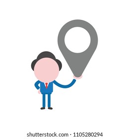 Vector illustration businessman character holding map pointer.