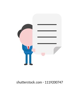 Vector illustration businessman character holding written paper.