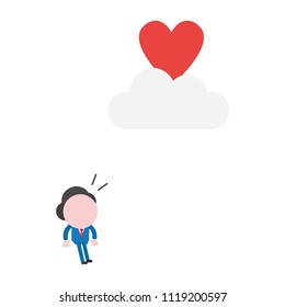 Vector illustration businessman character looking heart to reach on cloud.