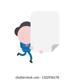 Vector illustration businessman character running and carrying blank paper.