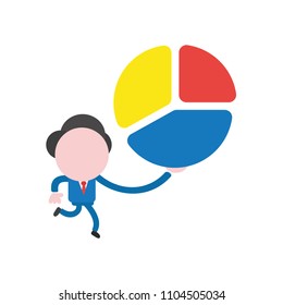 Vector illustration businessman character running and holding three parts diagram.