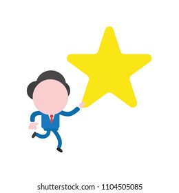 Vector illustration businessman character running and holding yellow star.