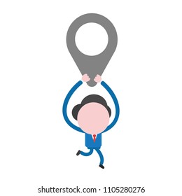 Vector illustration businessman character running and carrying map pointer.