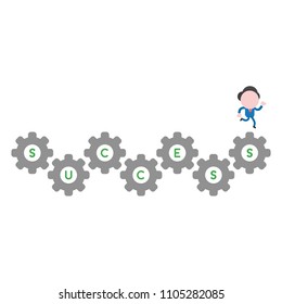 Vector illustration businessman character running on success gears.