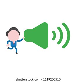 Vector illustration businessman character running and carrying sound on icon.
