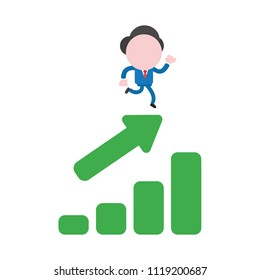 Vector illustration businessman character running on sales chart moving up.
