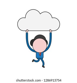Vector illustration businessman character running and carrying cloud icon. Color and black outlines.