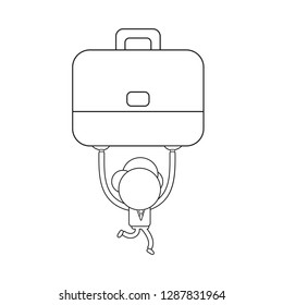 Vector illustration businessman character running and carrying briefcase icon. Black outline.