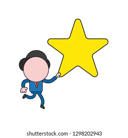 Vector illustration businessman character running and holding yellow star. Color and black outlines.