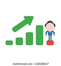 Vector illustration businessman character standing on sales bar graph moving up and down.