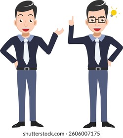 A vector illustration of a businessman character in two different expressive poses