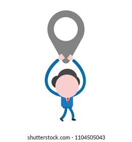 Vector illustration businessman character walking and holding up map pointer.