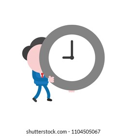 Vector illustration businessman character walking and holding clock time.