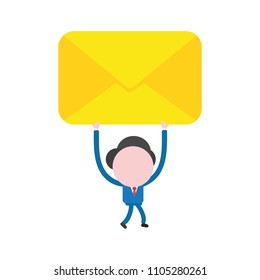 Vector illustration businessman character walking and holding up closed mail envelope.