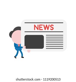 Vector illustration businessman character walking and holding newspaper.