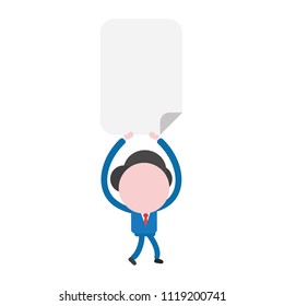 Vector illustration businessman character walking and holding up blank paper.