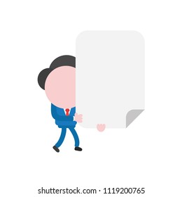 Vector illustration businessman character walking and holding blank paper.