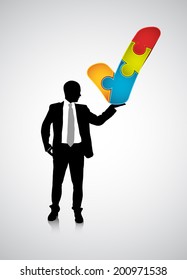 Vector illustration of businessman and check mark. Right person. 